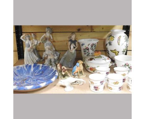 A Lladro duck, 17cm long, together with various Nao figures, Border Fine Arts, Portmeirion and decorative items