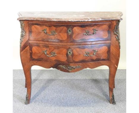 A continental marble top bombe commode, early 20th century, with gilt metal mounts, on cabriole legs110w x 52d x 87h cmOveral