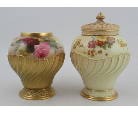 A Royal Worcester blush ivory covered vase, decorated with flowers by K Blake, shape No 1720, lacks inner cover, height 8ins,