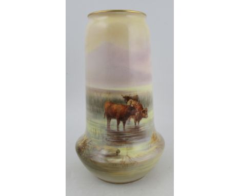 A Royal Worcester vase, unusually painted with cattle by Harry Davis, shape number 2767, height 11.25ins&nbsp;