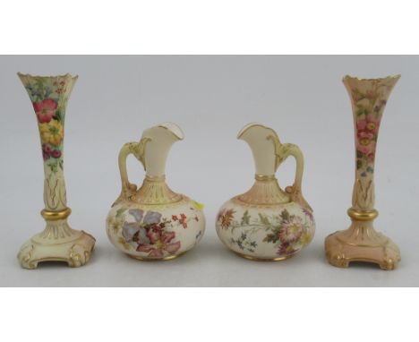 A pair of Royal Worcester squat glided ivory vases, decorated with flowers, shape no 1136, height&nbsp; 4.75ins, together wit