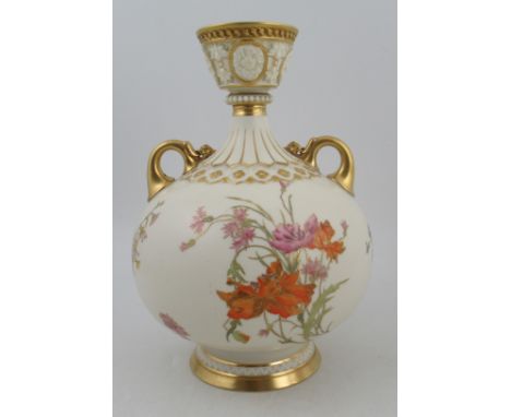 A Royal Worcester globular gilded ivory vase, decorated with poppies and other flowers, shape No 1109, height 11.5ins&nbsp;Co