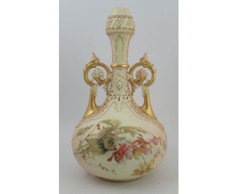 A Royal Worcester blushed ivory vase, in the Persian style, part pierced body, shape No. 1199, height 16.5ins&nbsp;Condition 