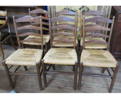 A set of 6 ladder back dining chairs, with wicker seats&nbsp;