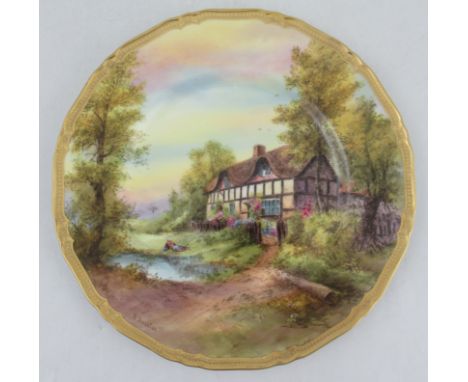 A Royal Worcester plate, decorated with a view of Elmley by Rushton&nbsp;Condition Report:  Good condition, no chips, cracks,