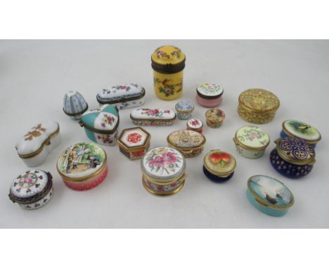 A collection of porcelain and enamel trinket boxes, all 20th century
