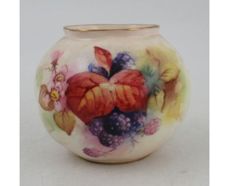 A Royal Worcester squat vase, decorated with autumnal fruits and leaves by M Miller, shape number G161, height 2.75insConditi