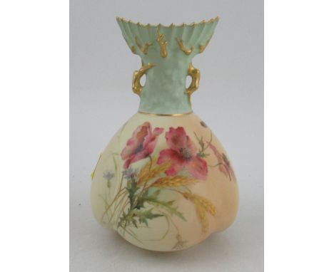 A Royal Worcester blush ivory coral vase, decorated with poppies, bearing monogram Edward Raby, shape No 1643, height 7.5ins&