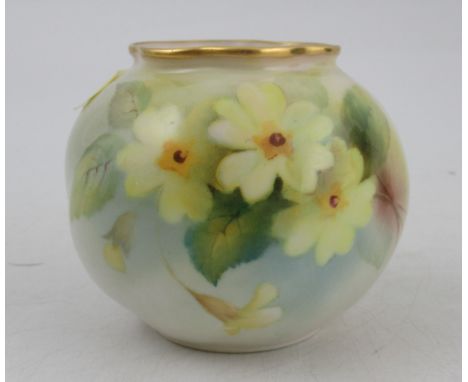 A Royal Worcester globular wrythen moulded vase, decorated with primroses by Kitty Blake, height 2.75ins&nbsp;&nbsp;Condition