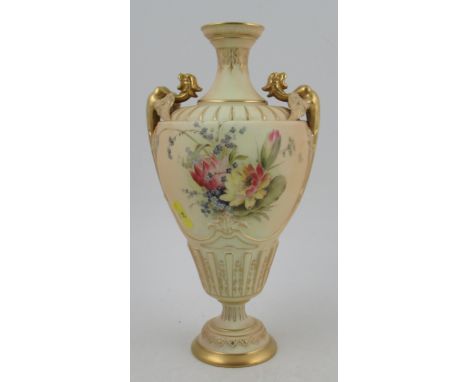 A Royal Worcester vase, decorated with flowers to a blushed ivory ground, shape No 1674, height 11insCondition Report:  Good 