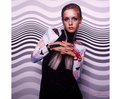 Bert Stern (USA, 1929-2013)  TWIGGY BEFORE A PAINTING BY BRIDGET RILEY, 1965  large format silver gelatin C print; (no. 5 fro