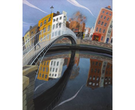 Nicholas Hely Hutchinson (b.1955) THE HA'PENNY BRIDGE, DUBLIN gouache and pastel signed with initials lower right; titled on 