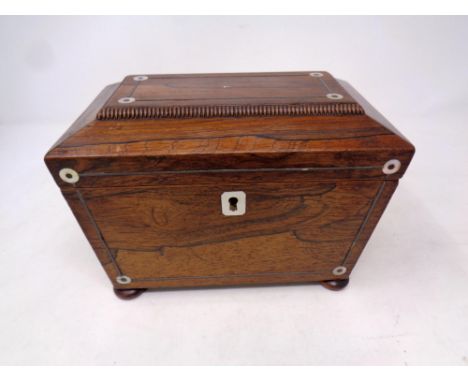 A 19th century rosewood inlaid tea caddy 