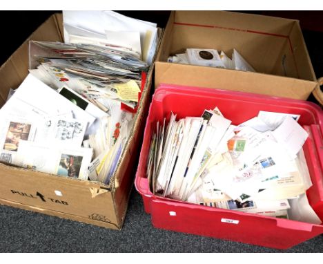 Three large boxes containing a large quantity of first day covers, commemorative editions etc  
