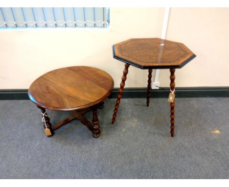 Two vintage occasional tables, one on bobbin turned legs 