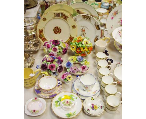 Decorative Ceramics - Floral Bone China flower baskets; Joe 90 nursery cups; Minton coffee set; cabinet cup and saucers;etc 