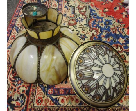 Lighting - a large Tiffany style ceiling light shade; another smaller