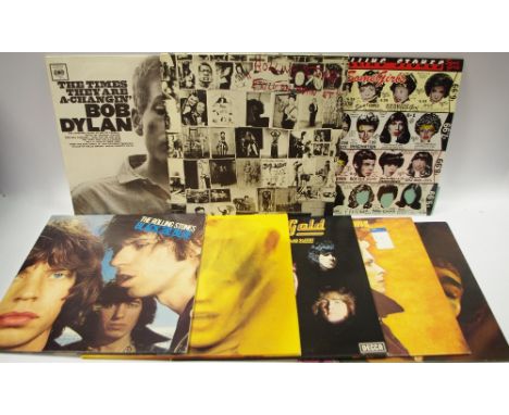 A Rolling Stones Exile on Main Street LP, gatefold, COC69100; others including Some Girls LP, cut out album sleeve, CUN 39108