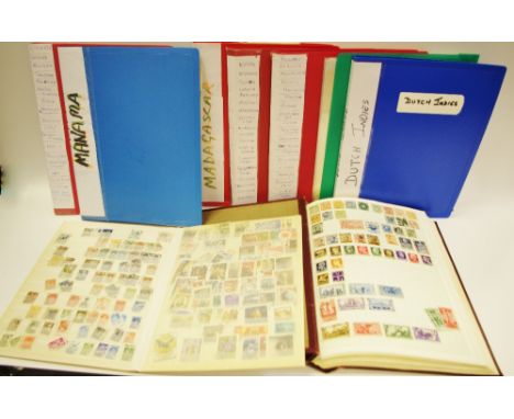 Stamps - World and Commonwealth stamps, five albums and Imperial postage stamp album, standard stamp album, loose cards, seve