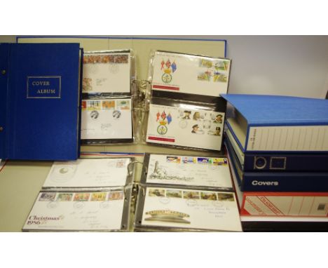 Stamps - first day covers (400+) in five albums; one album of presentation packs; one album of British stamps