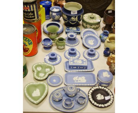 Wedgwood Jasperware including miniature four piece tea service  &amp; tray, trinket trays, pots &amp; covers, vases etc.