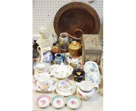 Ceramics- Royal Crown Derby, Carlton Ware, Aynsley, Wedgwood, small Denby vase; wooden bowl;work box inlaid with hard stones;