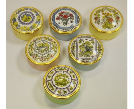 A collection of Halcyon Days type enamel boxes, The Shakespeare Garden, boxed (6)