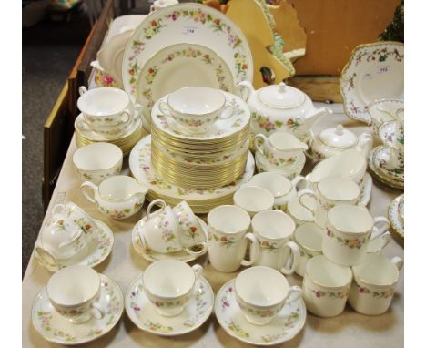 A Wedgwood Mirabelle part dinner and tea service including dinner plates, side plates, soup bowls, gravy boat, teapot, teacup