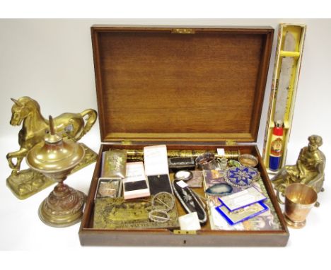 Boxes &amp; Objects - Bijouterie - papier mache and mother of pearl snuff box and spectacle case; banded agate brooch;beadwor