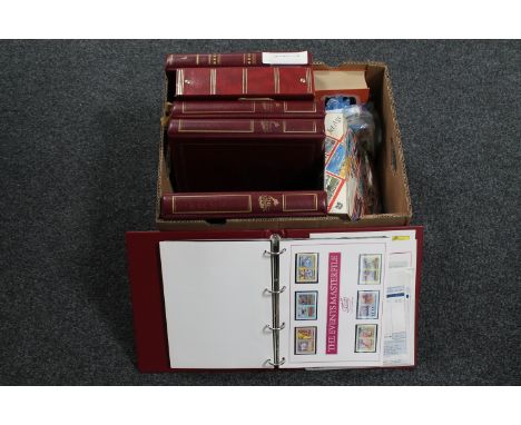 A box of seven files of Olympic first day covers, stamps, one volume Stanley Gibbons stamp catalogue 1959 and a quantity of l