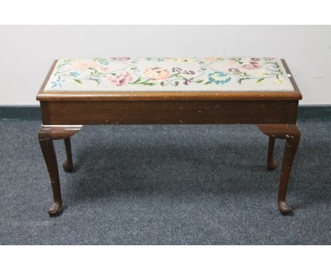 A Queen Anne style tapestry seated duet stool 