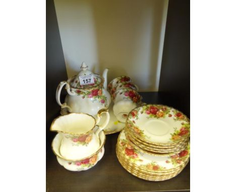 Royal Albert, Old Country roses, tea pot, sandwich plate 3 cups, cream jug sugar basin, 5 saucers, and 6 sandwich plates