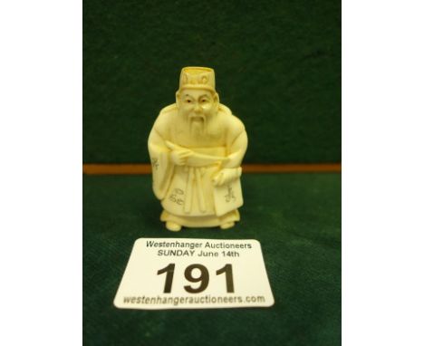 Well carved and decorated Netsuke, 2" tall of a bearded Wise Man signed to base,
