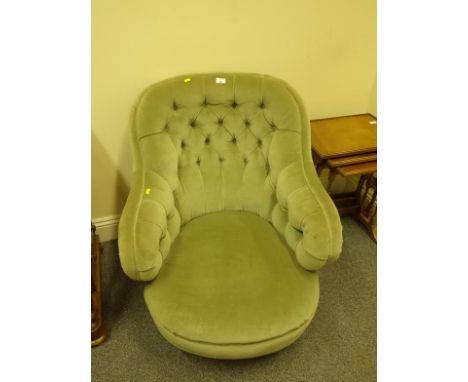 Green velour upholstered button back spoon back chair with horse hair stuffing