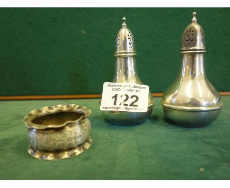 Pair of sterling silver cruet items both marked Wallace Sterling No;241 to base, 1 odd silver h/m napkin ring