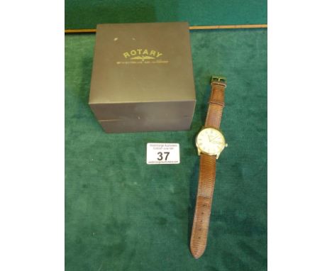 Gents Rotary cocktail watch on brown leather strap with dates and day aperture, model Windsor with original box