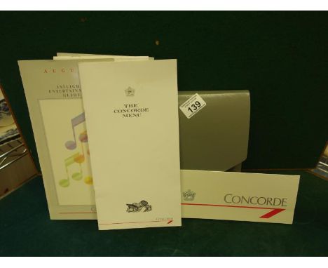 Large amount of Ephemera appertaining to Concorde including original grey folder, stationery folder, gift ideas advert, menu,