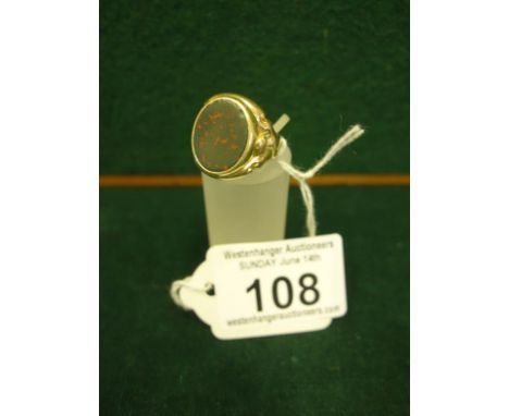Gents good quality 15ct gold probably Edwardian period Signet ring set with a green bloodstone size P? 8 grams