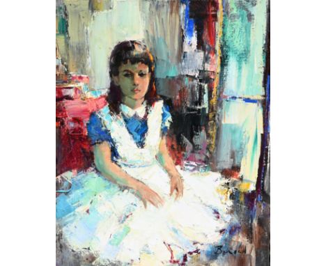 Marilyn Bendell (American, 1921 - 2003) Portrait of Girl Oil on Canvas. Signed lower right. Sight Size: 20 x 16 in. Overall F