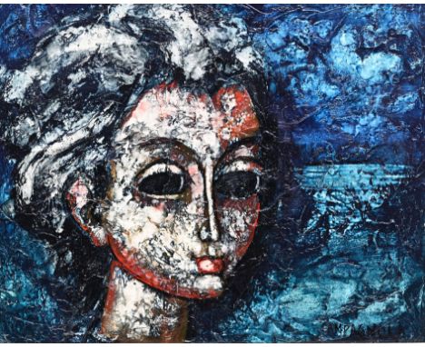 Enrico Campagnola (European, 1911 - 1984) Portrait of Lady Oil on Canvas. Signed lower right. Sight Size: 13 x 16 in. Overall