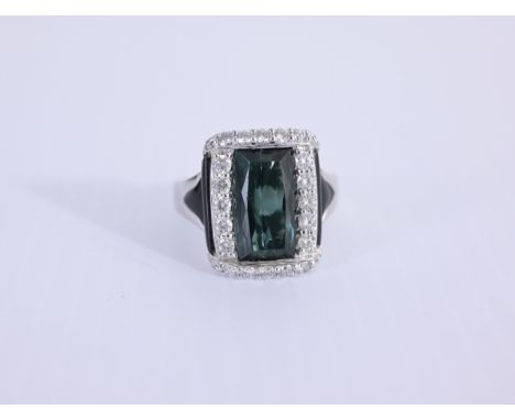 18K White Gold Tourmaline &amp; Diamond Ring Comes with IAS Appraisal Approx. Total Weight: 8.6 g Ring Size: 7 Approx. Diamon