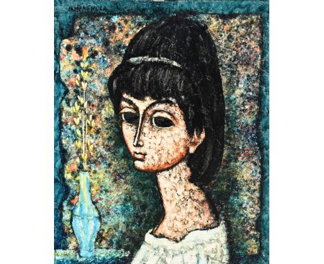 Enrico Campagnola (European, 1911 - 1984) Larger Portrait of Lady Oil on Canvas. Signed upper left. Sight Size: 24 x 19.75 in