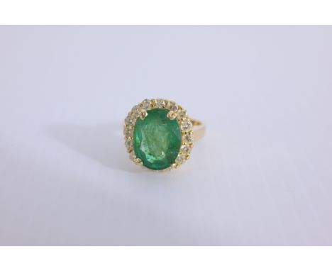 18K Gold Emerald &amp; Diamond Ring Comes with AIGL appraisal Approx. Total Weight: 7.1 g Ring Size: 6 Approx. Diamond Weight