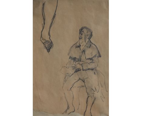 William Merritt Chase (American, 1849 - 1916) "Man in Riding Costume" Pencil sketch on Paper. In Pisano's Catalogue Raisonne.