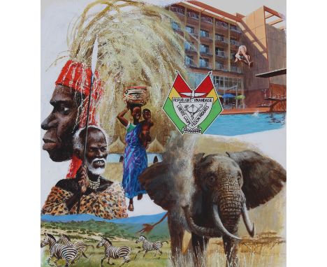 Mel Crawford (Canadian, B. 1925) "Rwanda" Signed lower left. Original Oil painting on Illustration Board. Provenance: Collect