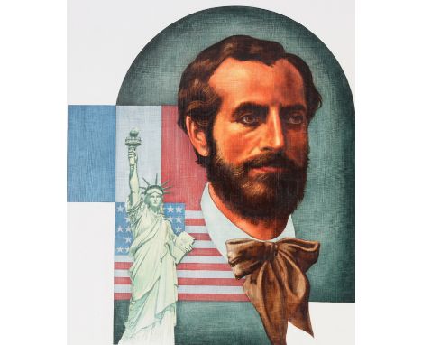 David K. Stone (American, 1922 - 2001) "Frederic Bartholdi/Statue of Liberty" Signed lower right. Original oil painting on Ma