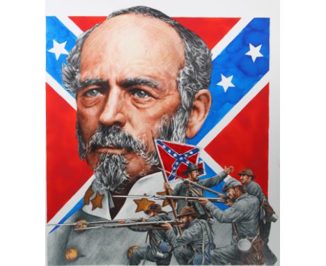 Chris Calle (American, B. 1961) "Joseph E. Johnston" Original Mixed Media on Illustration Board. Provenance: Collection of Ja