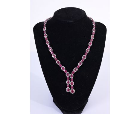 14K White Gold Ruby &amp; Diamond Drop Necklace Comes with AIGL appraisal and GIA report Approx. Total Weight: 37.2 g Length: