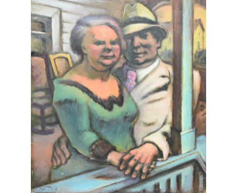 Theodore Fried (Hungary/NY, 1902 - 1980) "Portrait of a Couple" Oil on Panel. Signed lower left. Old label verso. Sight Size: