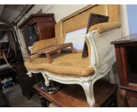 ROCOCO STYLE TWO SEATED PAINTED SOFA, PART UPHOLSTERED